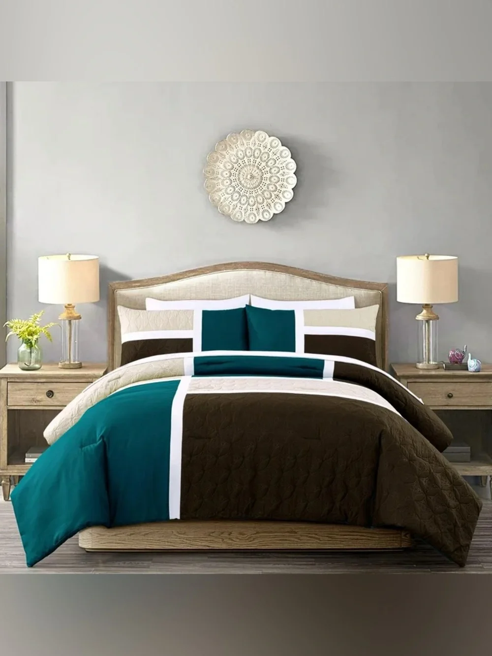 Teal and Chocolate Colorblock 3 piece cal king comforter Set